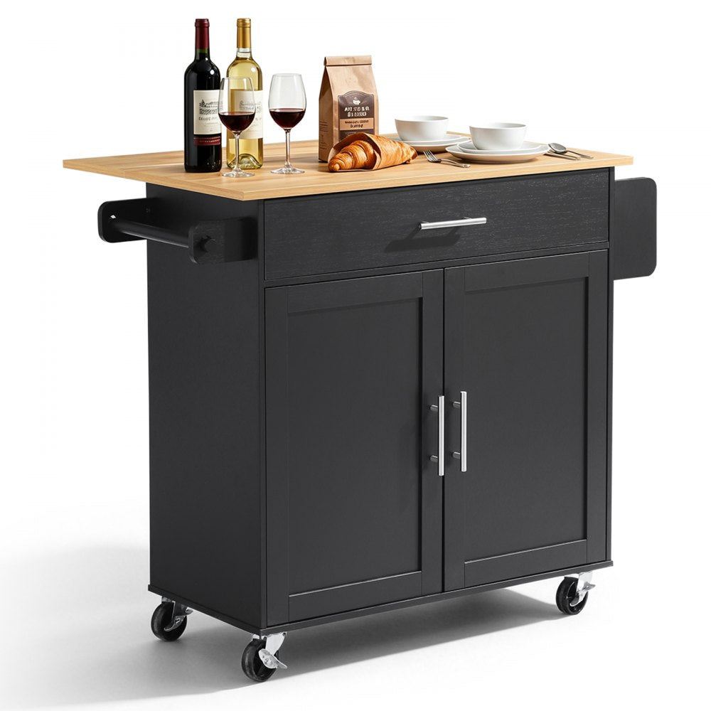 VEVOR Kitchen Island Cart with Storage, 42.28 in Wide Mobile Rolling Storage Island on Swivel Wheels, with Drawer