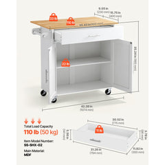 VEVOR Kitchen Island Cart with Storage, 42.28 in Wide Mobile Rolling Storage Island on Swivel Wheels, with Drawer
