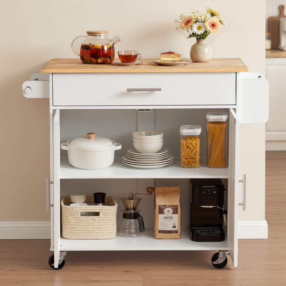 VEVOR Kitchen Island Cart with Storage, 42.28 in Wide Mobile Rolling Storage Island on Swivel Wheels, with Drawer