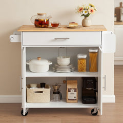 VEVOR Kitchen Island Cart with Storage, 42.28 in Wide Mobile Rolling Storage Island on Swivel Wheels, with Drawer