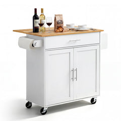 VEVOR Kitchen Island Cart with Storage, 42.28 in Wide Mobile Rolling Storage Island on Swivel Wheels, with Drawer