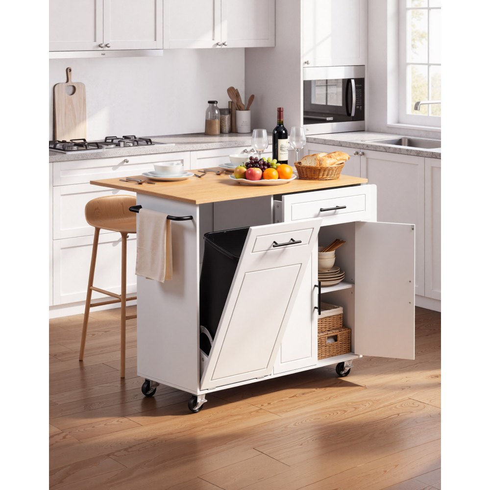 VEVOR Kitchen Island Cart with Storage, 46.06 in Wide Mobile Rolling Storage Island on Swivel Wheels, with Drawer