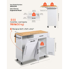 VEVOR Kitchen Island Cart with Storage, 46.06 in Wide Mobile Rolling Storage Island on Swivel Wheels, with Drawer