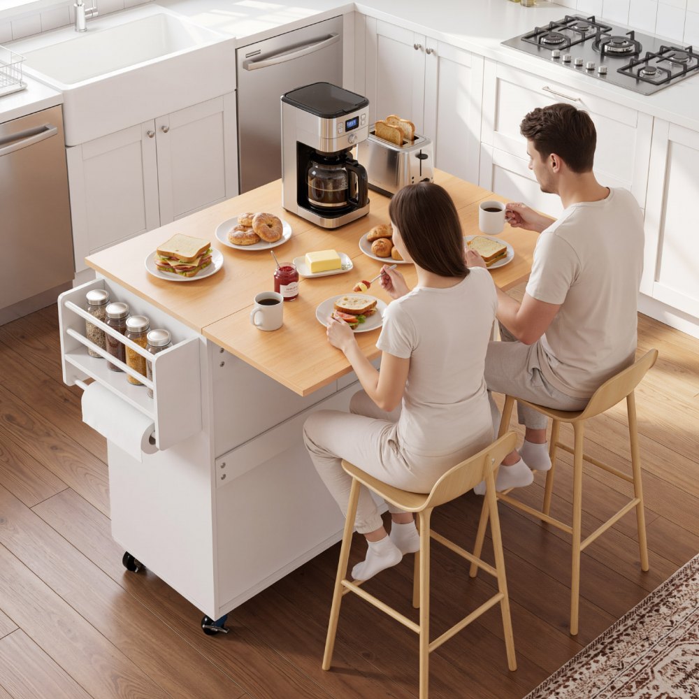 VEVOR Kitchen Island Cart with Storage, 46.06 in Wide Mobile Rolling Storage Island on Swivel Wheels, with Drawer