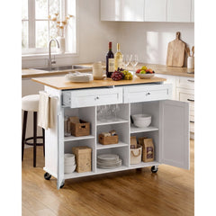 VEVOR Kitchen Island Cart with Storage, 45.67 in Wide Mobile Rolling Storage Island on Swivel Wheels, with 2 Drawers