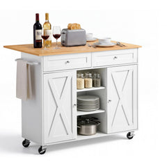 VEVOR Kitchen Island Cart with Storage, 45.67 in Wide Mobile Rolling Storage Island on Swivel Wheels, with 2 Drawers