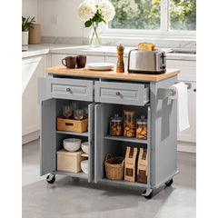 VEVOR Kitchen Island Cart with Storage, 43.7 in Wide Mobile Rolling Storage Island on Swivel Wheels, with 2 Drawers