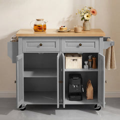 VEVOR Kitchen Island Cart with Storage, 43.7 in Wide Mobile Rolling Storage Island on Swivel Wheels, with 2 Drawers