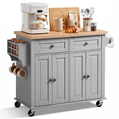 VEVOR Kitchen Island Cart with Storage, 43.7 in Wide Mobile Rolling Storage Island on Swivel Wheels, with 2 Drawers