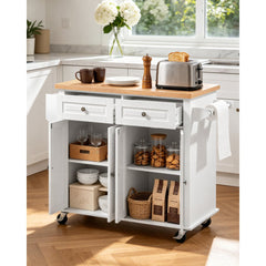 VEVOR Kitchen Island Cart with Storage, 43.7 in Wide Mobile Rolling Storage Island on Swivel Wheels, with 2 Drawers