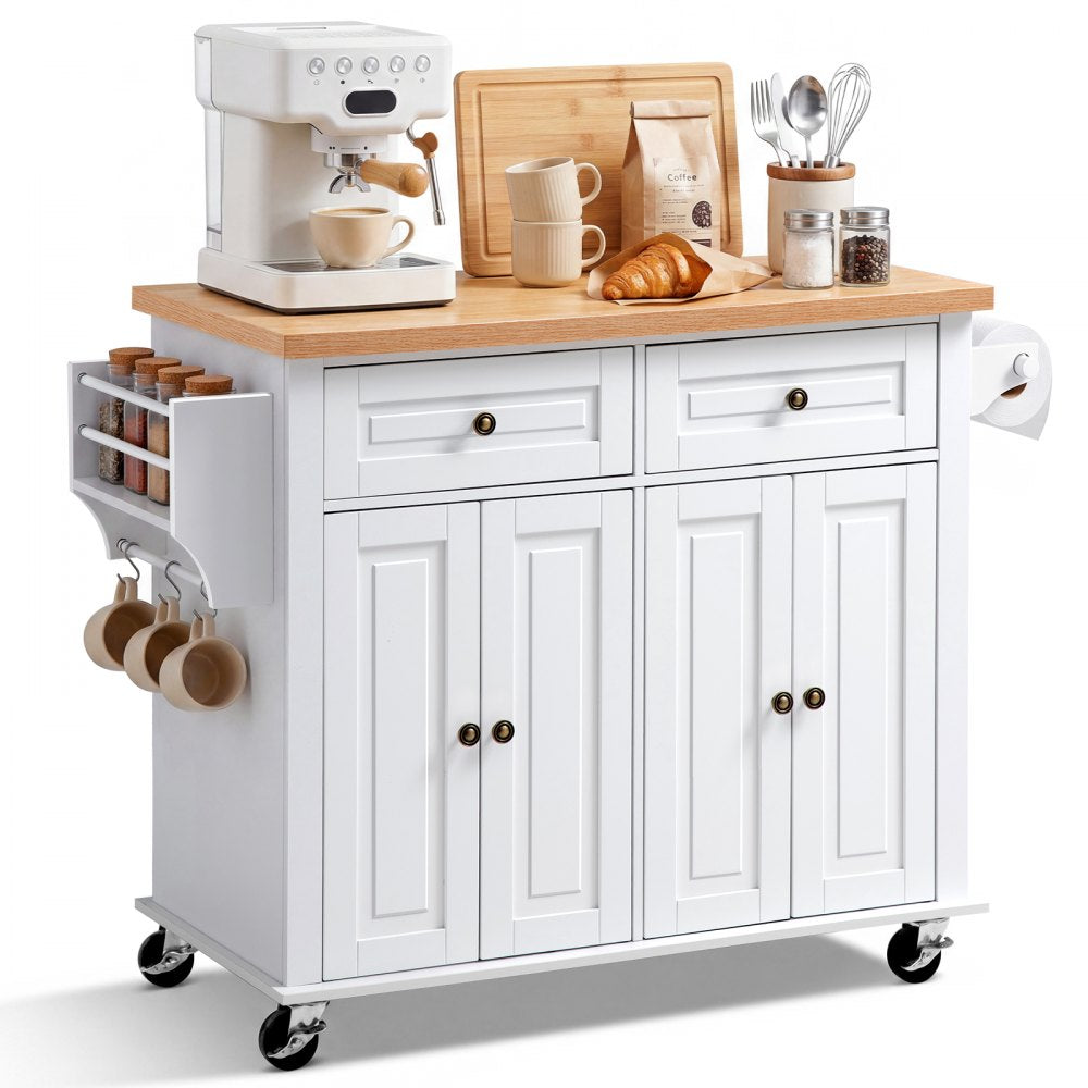 VEVOR Kitchen Island Cart with Storage, 43.7 in Wide Mobile Rolling Storage Island on Swivel Wheels, with 2 Drawers