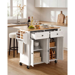 VEVOR Kitchen Island Cart with Storage, 43.58 in Wide Mobile Rolling Storage Island on Swivel Wheels, with 2 Drawers