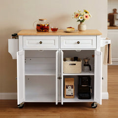 VEVOR Kitchen Island Cart with Storage, 43.58 in Wide Mobile Rolling Storage Island on Swivel Wheels, with 2 Drawers