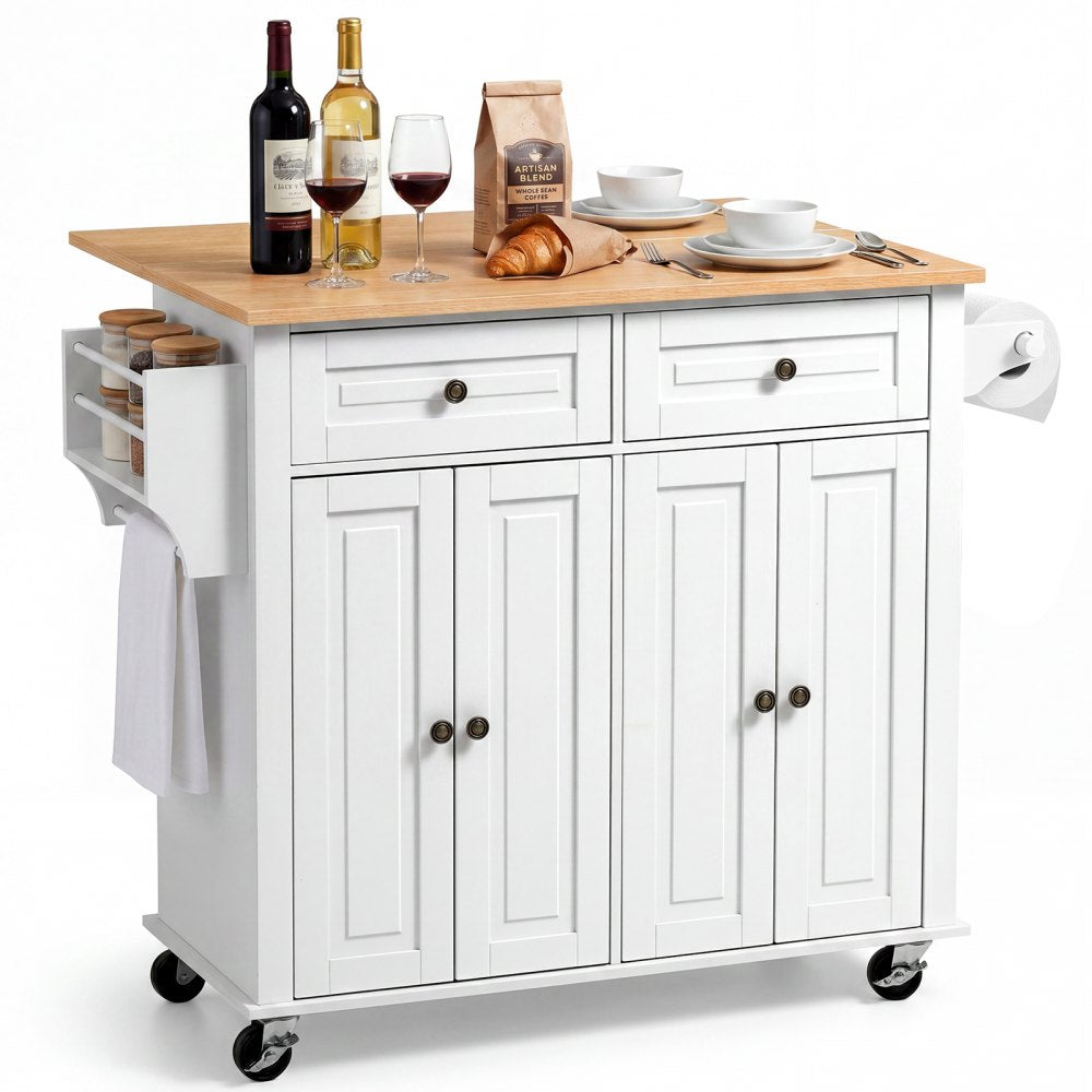 VEVOR Kitchen Island Cart with Storage, 43.58 in Wide Mobile Rolling Storage Island on Swivel Wheels, with 2 Drawers