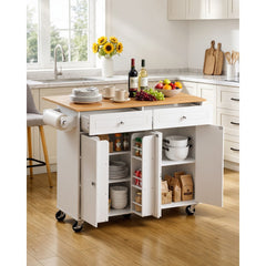 VEVOR Kitchen Island Cart with Storage, 47.64 in Wide Mobile Rolling Storage Island on Swivel Wheels, with 2 Drawers