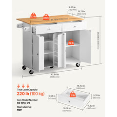 VEVOR Kitchen Island Cart with Storage, 47.64 in Wide Mobile Rolling Storage Island on Swivel Wheels, with 2 Drawers
