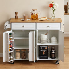 VEVOR Kitchen Island Cart with Storage, 47.64 in Wide Mobile Rolling Storage Island on Swivel Wheels, with 2 Drawers