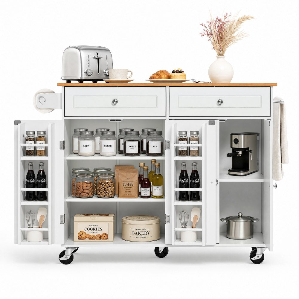 VEVOR Kitchen Island Cart with Storage, 47.64 in Wide Mobile Rolling Storage Island on Swivel Wheels, with 2 Drawers