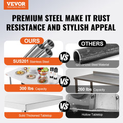 VEVOR Folding Commercial Prep Table, 48 x 24 Inch Commercial Worktable Workstation, Heavy-duty Stainless Steel Folding