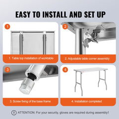 VEVOR Folding Commercial Prep Table, 48 x 24 Inch Commercial Worktable Workstation, Heavy-duty Stainless Steel Folding