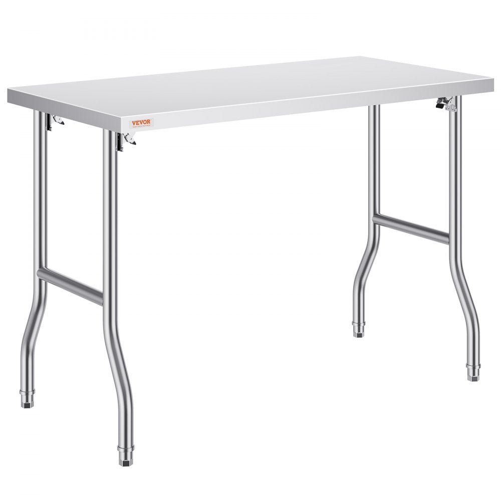 VEVOR Folding Commercial Prep Table, 48 x 24 Inch Commercial Worktable Workstation, Heavy-duty Stainless Steel Folding