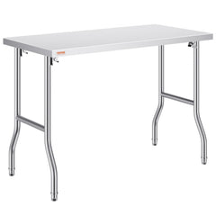 VEVOR Folding Commercial Prep Table, 48 x 24 Inch Commercial Worktable Workstation, Heavy-duty Stainless Steel Folding
