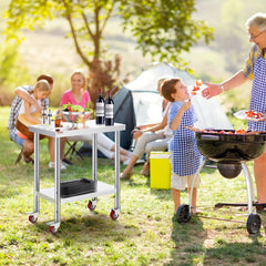VEVOR Stainless Steel Work Table 30 x 18 x 34 Inch, 700 LBS Load Capacity with 4 Wheels, 3 Adjustable Height Levels