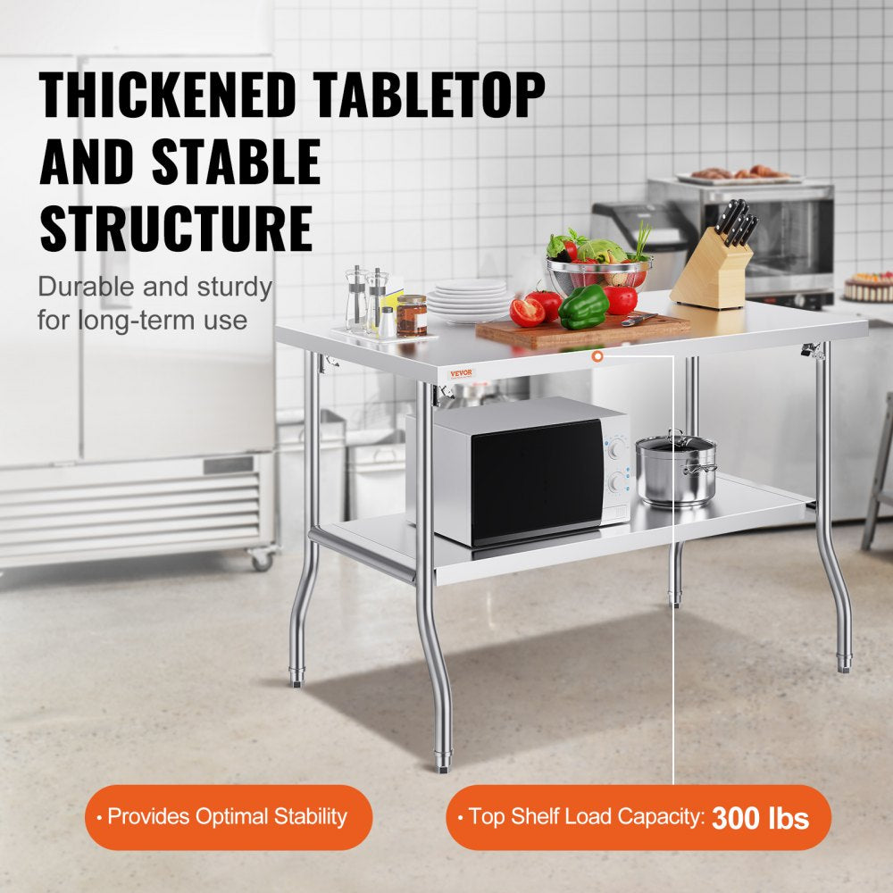 VEVOR Folding Commercial Prep Table, 48 x 30 Inch Commercial Worktable Workstation with Undershelf, Heavy-duty