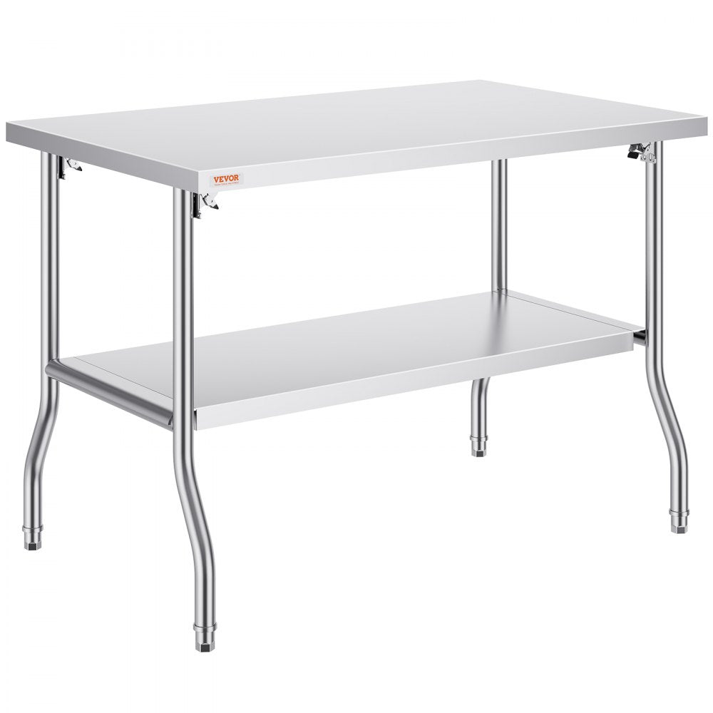 VEVOR Folding Commercial Prep Table, 48 x 30 Inch Commercial Worktable Workstation with Undershelf, Heavy-duty