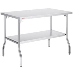 VEVOR Folding Commercial Prep Table, 48 x 30 Inch Commercial Worktable Workstation with Undershelf, Heavy-duty