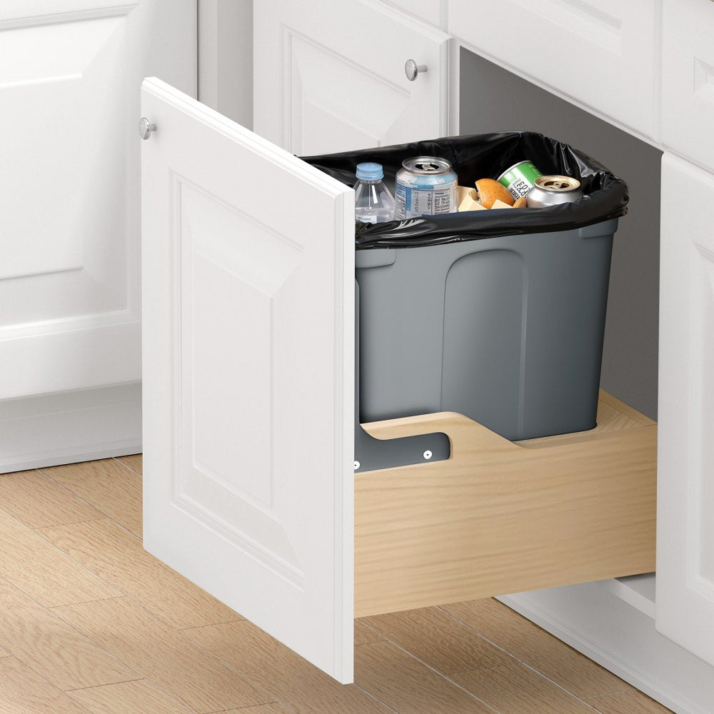 VEVOR Wood Pullout Trash Can for Kitchen Cabinets, 35 QT Garbage Waste Recycling Bin, Under Mount Waste Container, with
