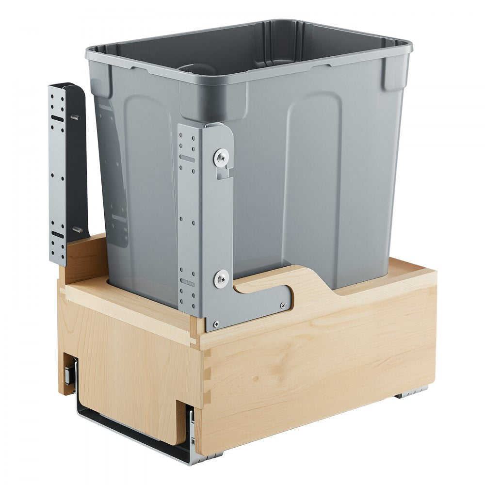VEVOR Wood Pullout Trash Can for Kitchen Cabinets, 35 QT Garbage Waste Recycling Bin, Under Mount Waste Container, with
