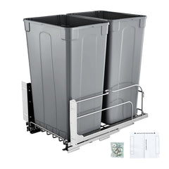VEVOR Pull-Out Trash Can, 50 QT x2 Double Under Mount Kitchen Waste Container, Heavy Duty Garbage Recycling Bin with