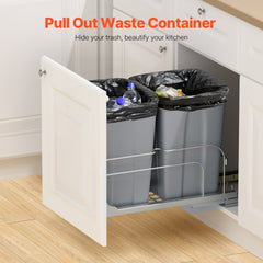 VEVOR Pull-Out Trash Can, 27 QT x2 Double Under Mount Kitchen Waste Container, Heavy Duty Garbage Recycling Bin with