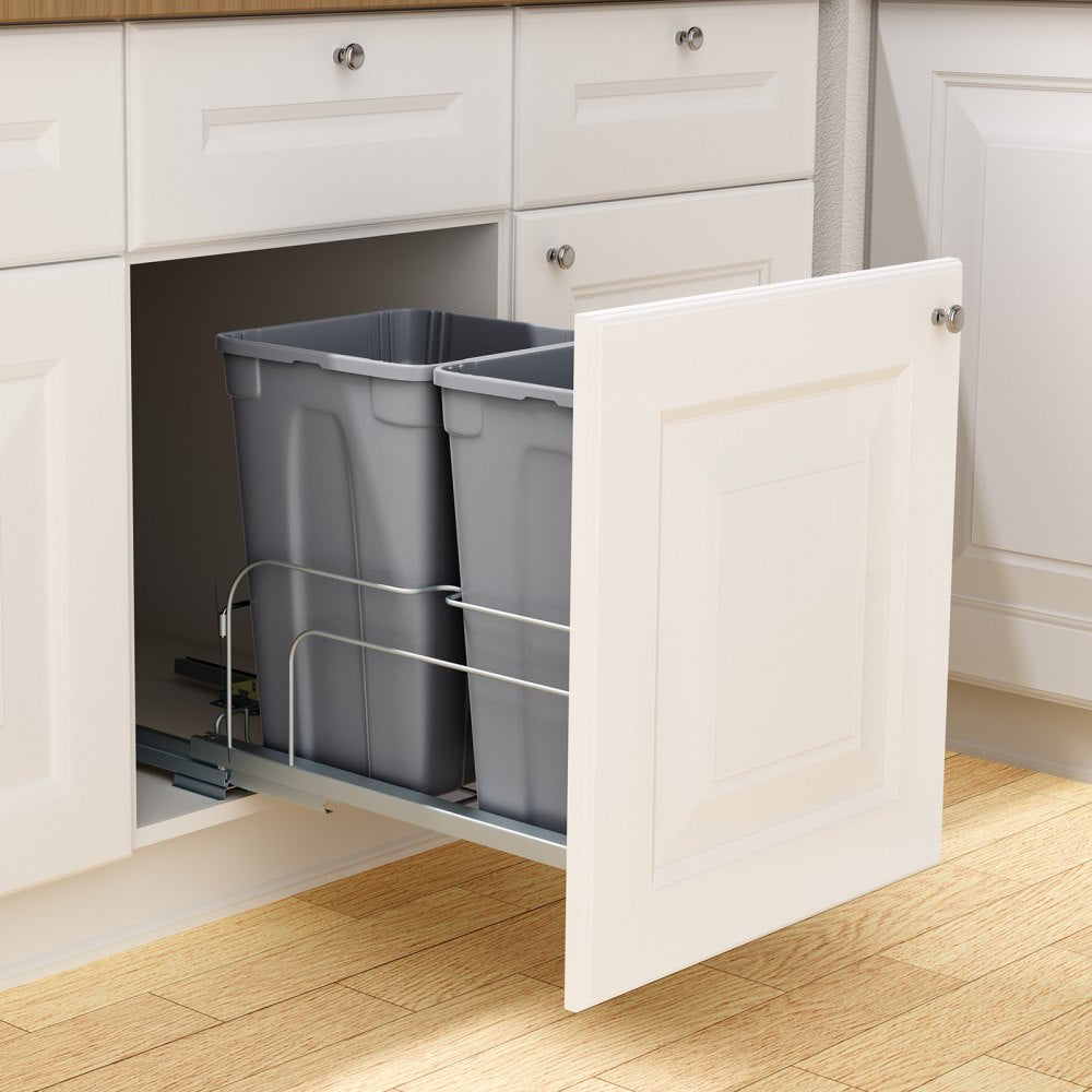 VEVOR Pull-Out Trash Can, 27 QT x2 Double Under Mount Kitchen Waste Container, Heavy Duty Garbage Recycling Bin with