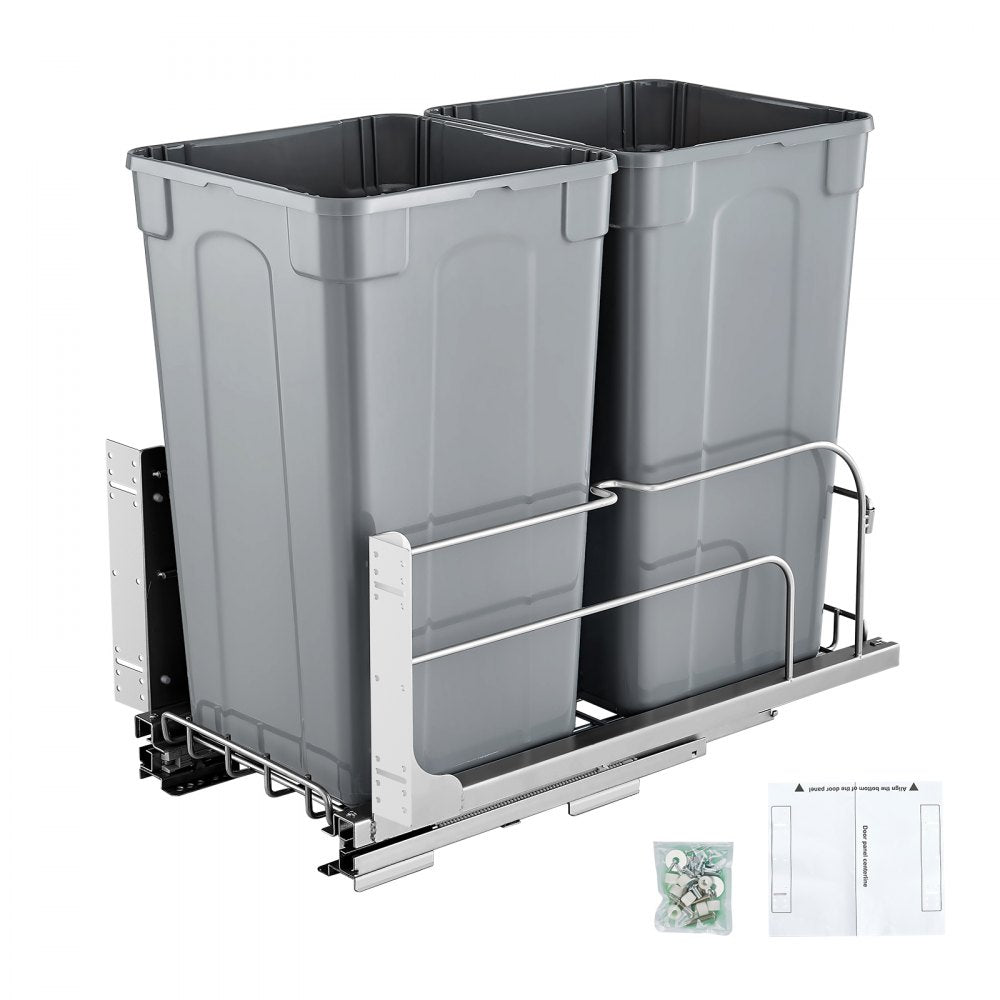 VEVOR Pull-Out Trash Can, 27 QT x2 Double Under Mount Kitchen Waste Container, Heavy Duty Garbage Recycling Bin with