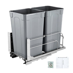 VEVOR Pull-Out Trash Can, 27 QT x2 Double Under Mount Kitchen Waste Container, Heavy Duty Garbage Recycling Bin with