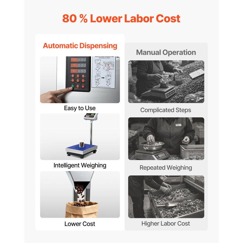 VEVOR Powder Filling Machine, 10-999g (0.02-2.2lbs) Automatic Particle Dispenser, Stainless Steel, Intelligent Weighing