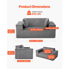 VEVOR Loveseat Sofa, 63-Inch 2-Seats Couch for Living Room, Modern Small Corduroy Couch with Pocket Springs, Soft