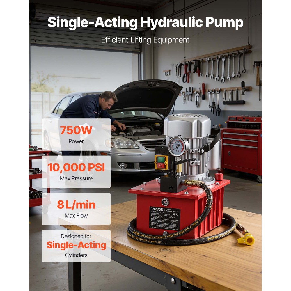 VEVOR Electric Hydraulic Pump, 750W 10,000 PSI, 120V Single Acting Electric Driven Hydraulic Pump Power Pack Unit, with