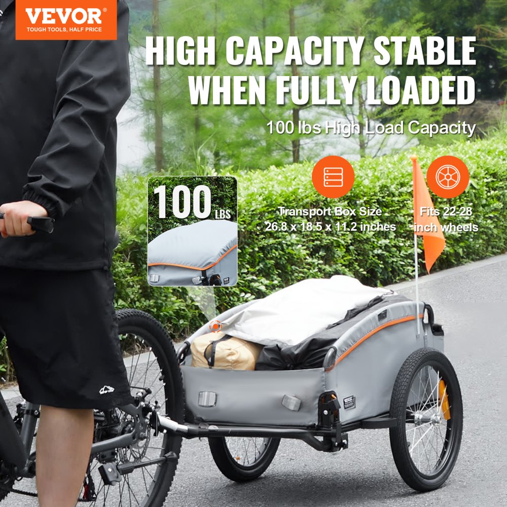 VEVOR Bike Cargo Trailer, 88/100/160 lbs Load Capacity, Heavy-Duty Bicycle Wagon Cart, Foldable Compact Storage with