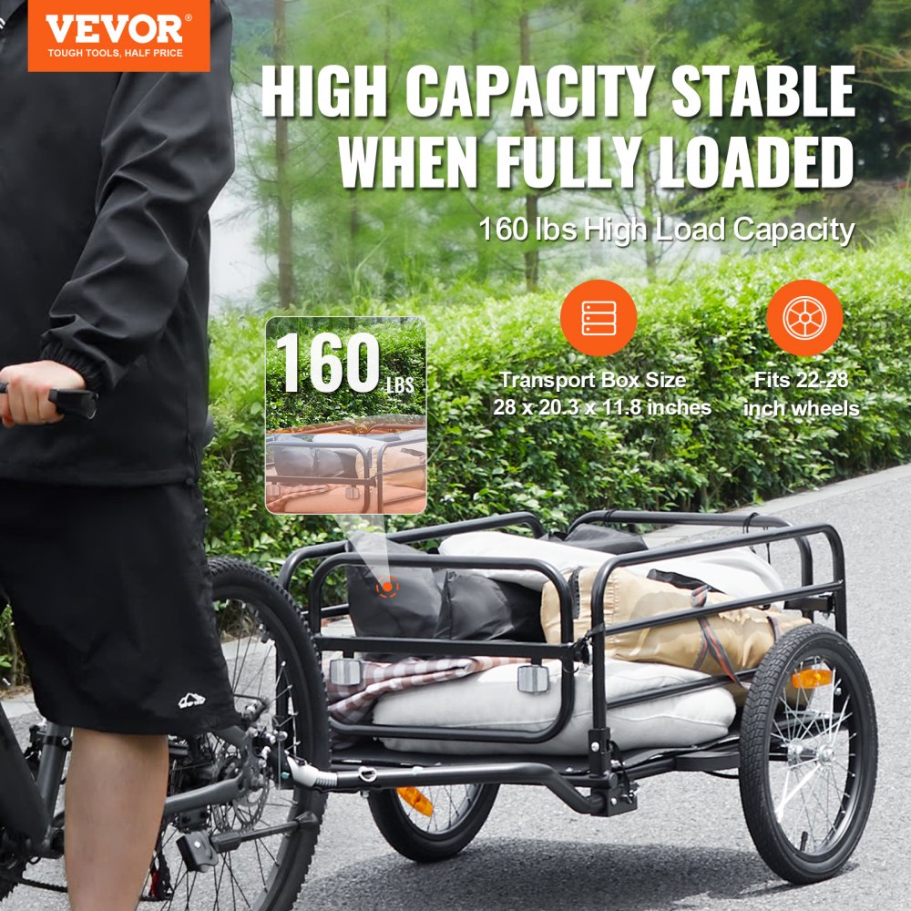VEVOR Bike Cargo Trailer, 160 lbs Load Capacity, Heavy-Duty Bicycle Wagon Cart, Foldable Compact Storage & Quick