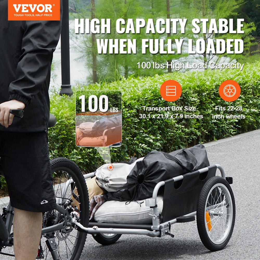 VEVOR Bike Cargo Trailer, 100 lbs Load Capacity, Heavy-Duty Bicycle Wagon Cart, Foldable Compact Storage & Quick