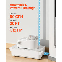 VEVOR Condensate Pump, 1/12 HP, 90 GPH, 20 ft Lift, 115V Automatic AC Condensation Removal Pump with Safety Switch 20