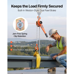 VEVOR Manual Lever Chain Hoist, 1-1/2T 3300LBS Capacity Heavy Duty Come Along, 10FT Lift G80 Alloy Steel Chain With