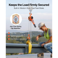 VEVOR Manual Lever Chain Hoist, 1T 2200LBS Capacity Heavy Duty Come Along, 10FT Lift G80 Alloy Steel Chain With Dual