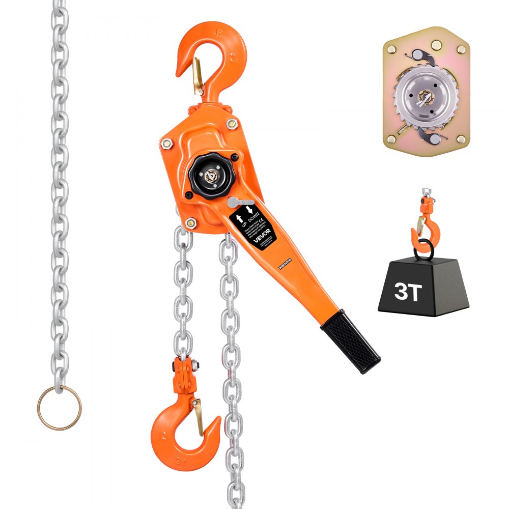 VEVOR Manual Lever Chain Hoist, 3T 6600LBS Capacity Heavy Duty Come Along, 20FT Lift G80 Alloy Steel Chain With Dual
