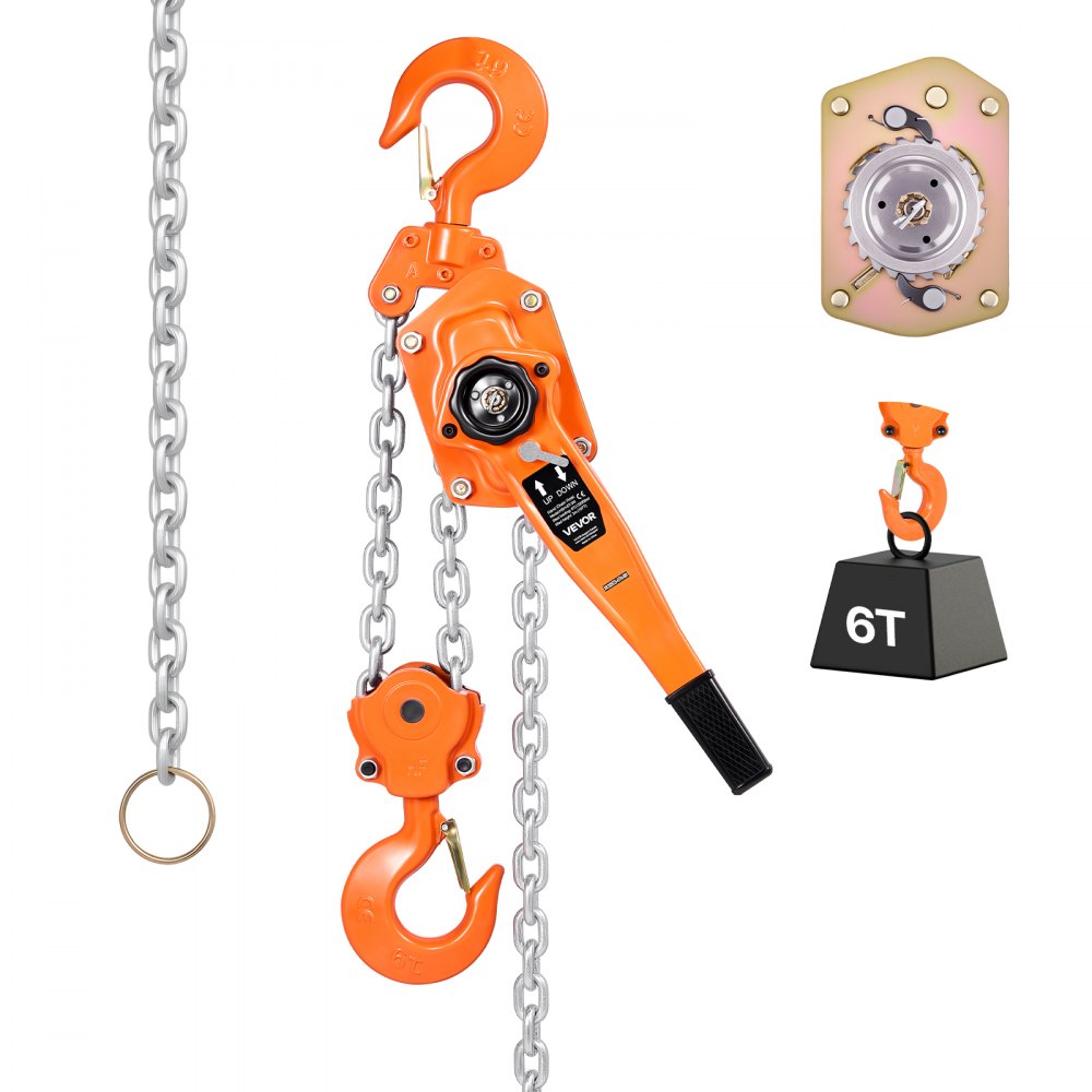 VEVOR Manual Lever Chain Hoist, 6T 13200LBS Capacity Heavy Duty Come Along, 10FT Lift G80 Alloy Steel Chain With Dual