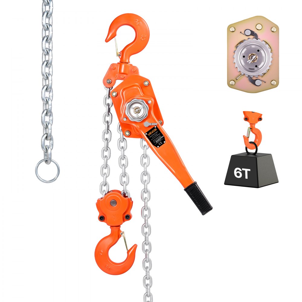 VEVOR Manual Lever Chain Hoist, 6T 13200LBS Capacity Heavy Duty Come Along, 20FT Lift G80 Alloy Steel Chain With Dual