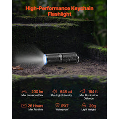 VEVOR Keychain Flashlight, Rechargeable Mini LED Flashlight, 200 High Lumens Pocket-Sized Flashlight with 2 Lighting